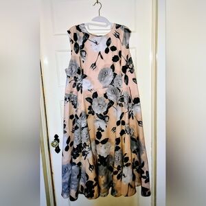 Calvin Klein Floral Midi Dress - Black and Cream